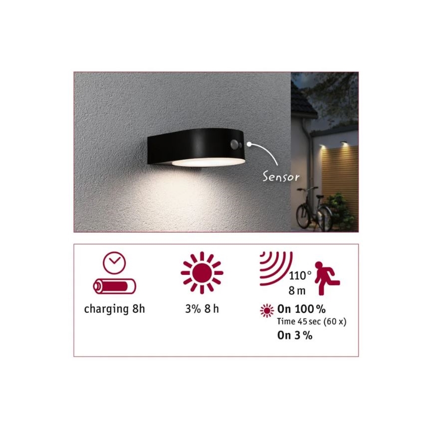 Paulmann 94570 - LED/5,5W IP44 Solarna zidna svjetiljka sa senzorom EILEEN 3,7V 2000 mAh