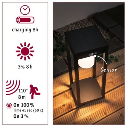 Paulmann 94573 - LED/5,5W IP44 Solarna lampa sa senzorom MARISOL 3,7V 2000 mAh