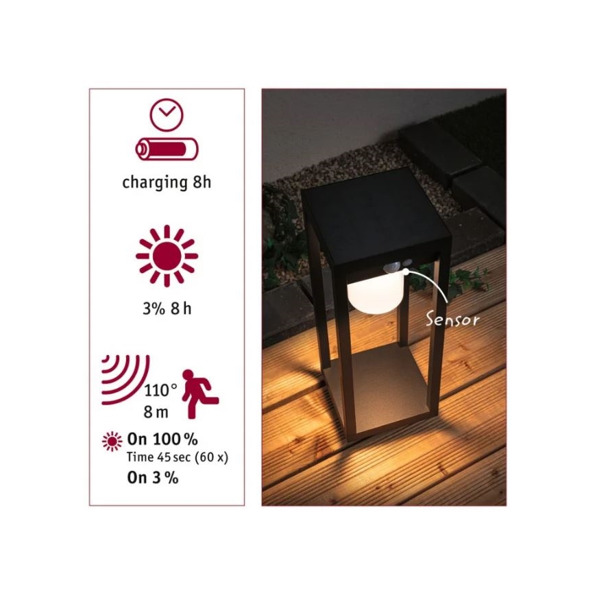 Paulmann 94573 - LED/5,5W IP44 Solarna lampa sa senzorom MARISOL 3,7V 2000 mAh