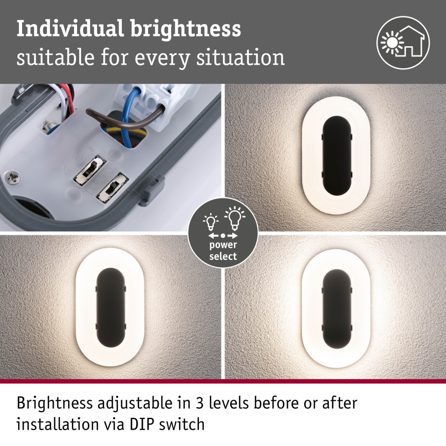 Paulmann 94957 - LED/18,5W IP65 Prigušiva vanjska zidna svjetiljka ELUNOR 230V 2200/3000/4000K antracit