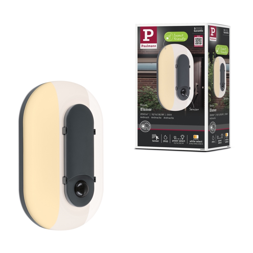 Paulmann 94957 - LED/18,5W IP65 Prigušiva vanjska zidna svjetiljka ELUNOR 230V 2200/3000/4000K antracit