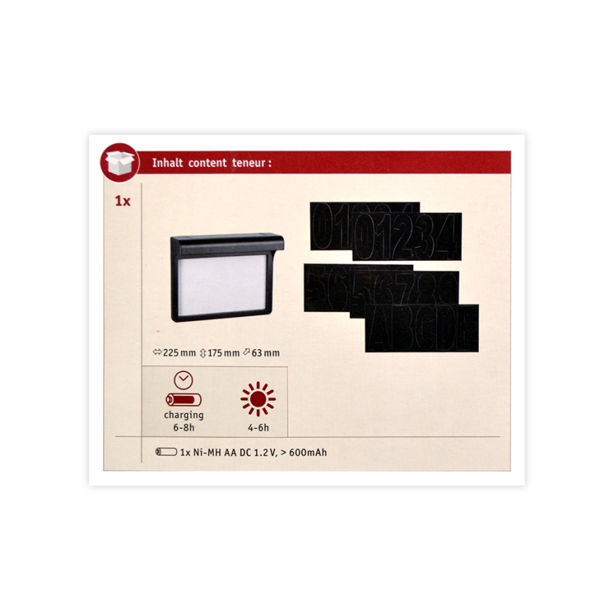Paulmann 95388 - LED/0,05W IP44 Solarni kućni broj sa senzorom DAYTON 1,2V 600 mAh