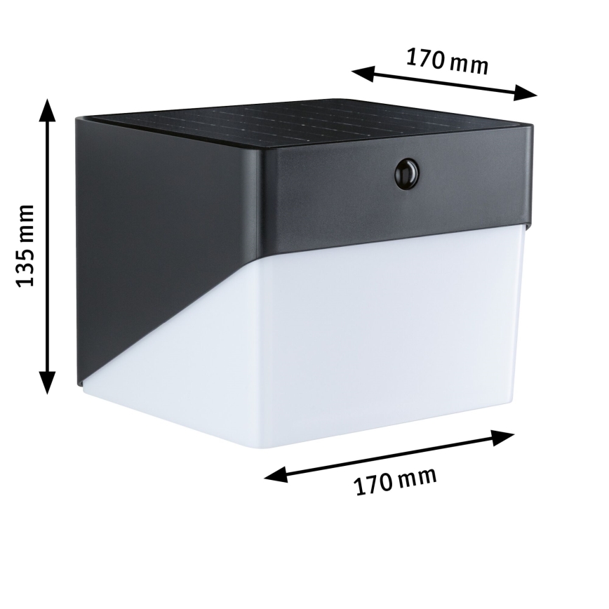 Paulmann 95746 - LED/2,3W IP44 Solarno zidno svjetlo s senzorom EILEEN 3,7/230V 4000 mAh crna