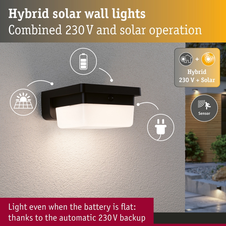 Paulmann 95748 - LED/2,3W IP44 Solarno zidno svjetlo sa senzorom ISLEEN 3,7/230V 4000 mAh crno