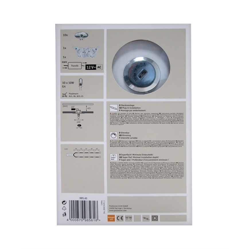 Paulmann 98561 - SET 10x Ugradna svjetiljka STAR LINE 10xG4/10W/230V/12V