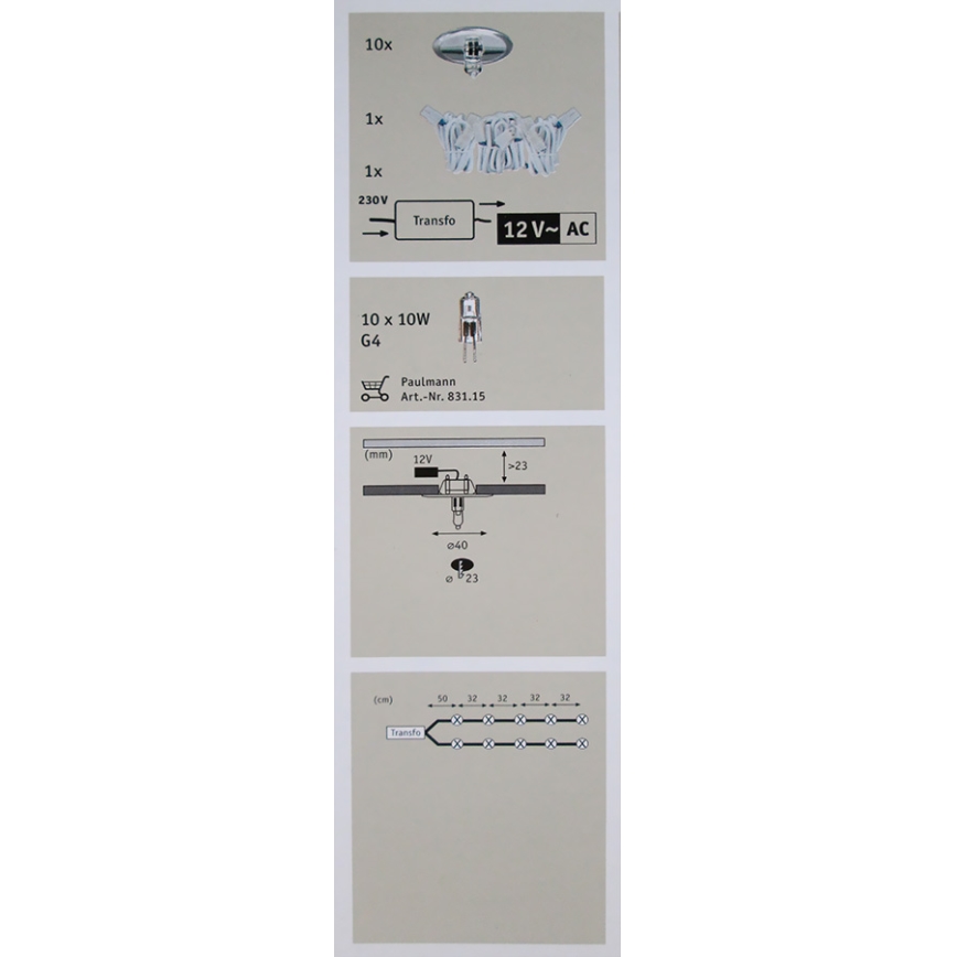 Paulmann 98561 - SET 10x Ugradna svjetiljka STAR LINE 10xG4/10W/230V/12V