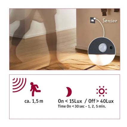 Paulmann  93135 - LED/1,2W Stubišna svjetiljka sa senzorom EDGE 230V crna