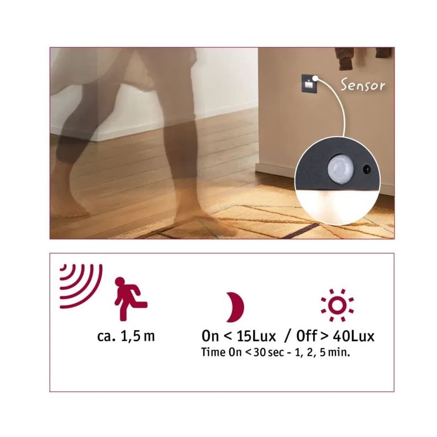 Paulmann  93135 - LED/1,2W Stubišna svjetiljka sa senzorom EDGE 230V crna
