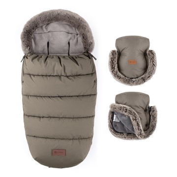PETITE&MARS - SET Dječja vreća za kolica 4u1 COMFY + grijači za ruke FURRY Mocha Mousse