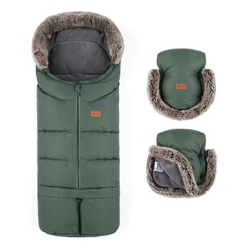 PETITE&MARS - SET Dječji vreća za spavanje 4u1 ARCTIC + navlake za ruke za kolica FURRY Veritable Khaki