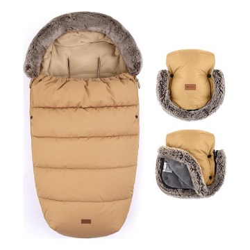 PETITE&MARS - SET Dječji vreća za spavanje 4u1 COMFY + navlake za ruke za kolica FURRY Elegant Caramel