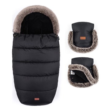 PETITE&MARS - SET Dječji vreća za spavanje 4u1 COMFY + navlake za ruke za kolica FURRY Forever Black