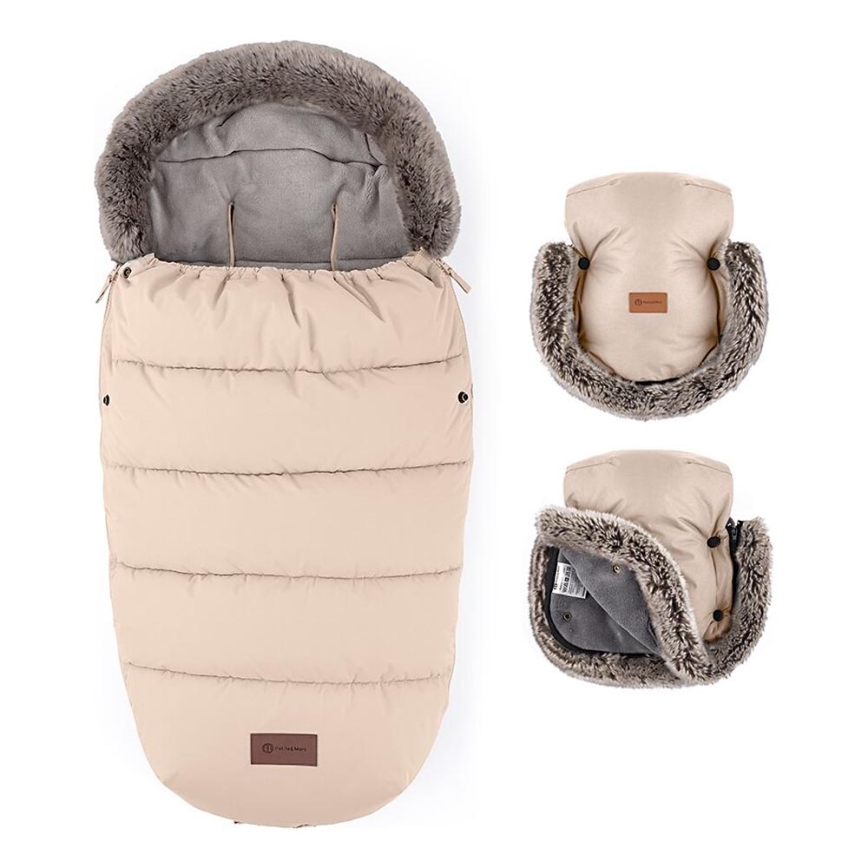 PETITE&MARS - SET Dječji vreća za spavanje 4u1 COMFY + navlake za ruke za kolica FURRY Rose Petal