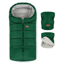 PETITE&MARS - SET Zimska vreća za kolica 3u1 JIBOT + rukavice za kolica zelena
