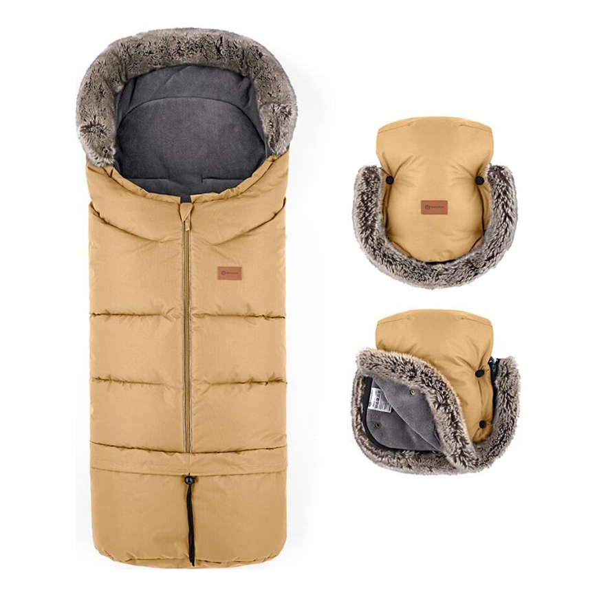 PETITE&MARS - SET Zimska vreća za kolica 4u1 ARCTIC + rukavice za kolica FURRY Elegant Caramel