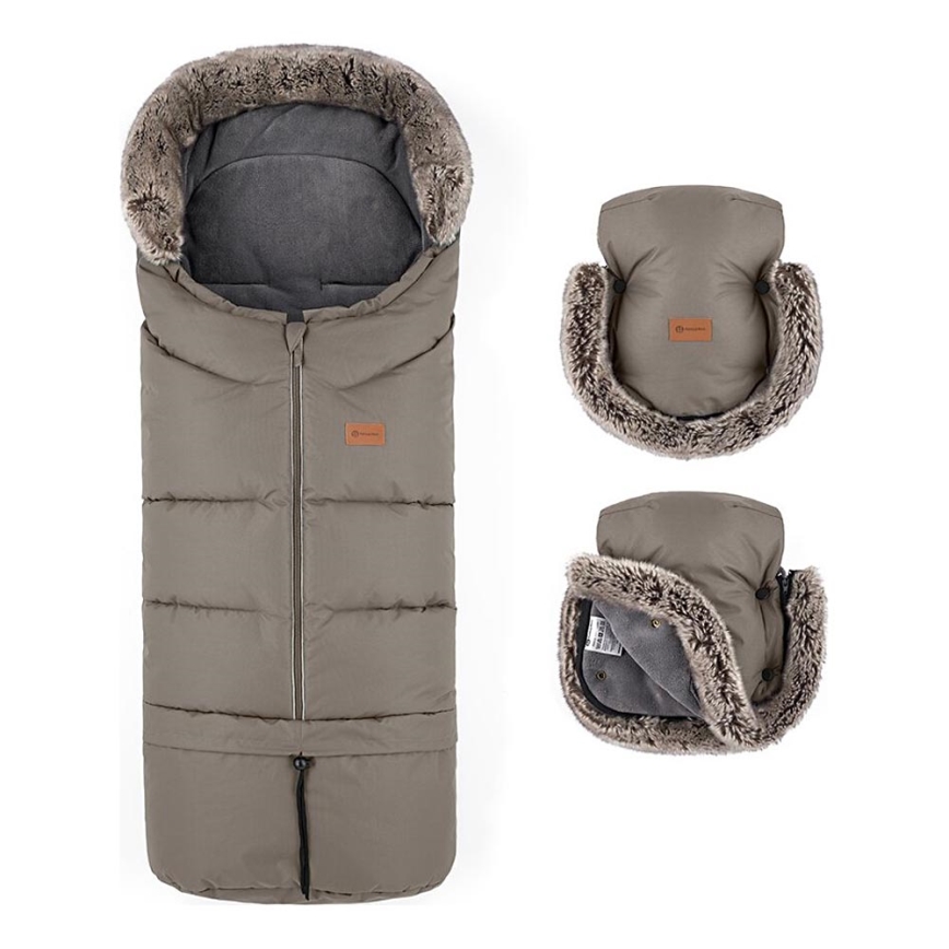 PETITE&MARS - SET Zimska vreća za kolica 4u1 ARCTIC + rukavice za kolica FURRY Mocha Mousse