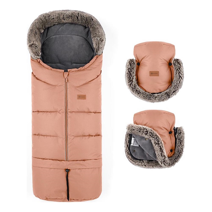 PETITE&MARS - SET Zimska vreća za kolica 4u1 ARCTIC + rukavice za kolica FURRY Pastel Peach