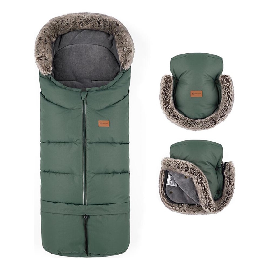 PETITE&MARS - SET Zimska vreća za kolica 4u1 ARCTIC + rukavice za kolica FURRY Veritable Khaki