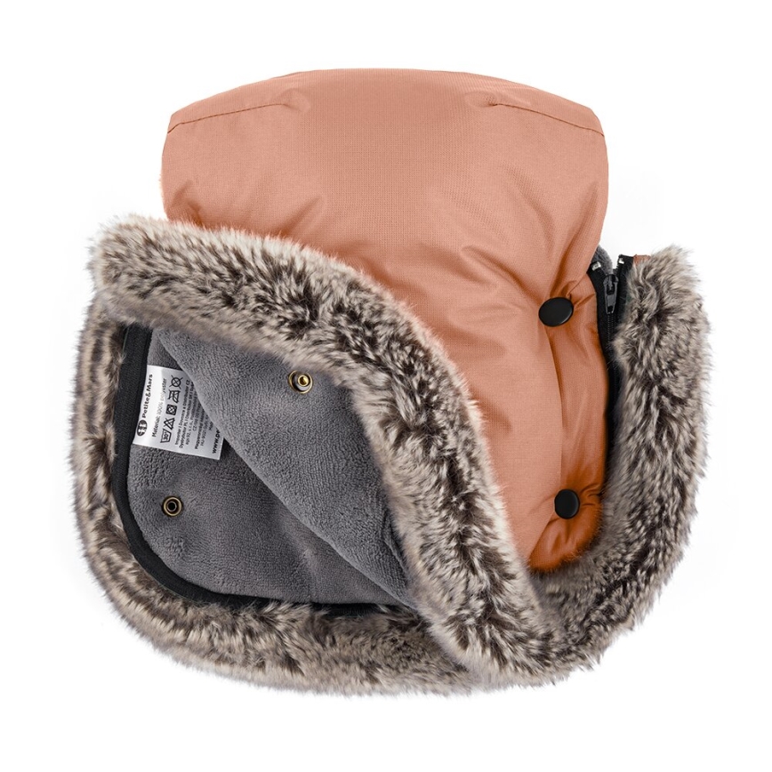 PETITE&MARS - SET Zimska vreća za kolica 4u1 ARCTIC + rukavice za kolica FURRY Pastel Peach