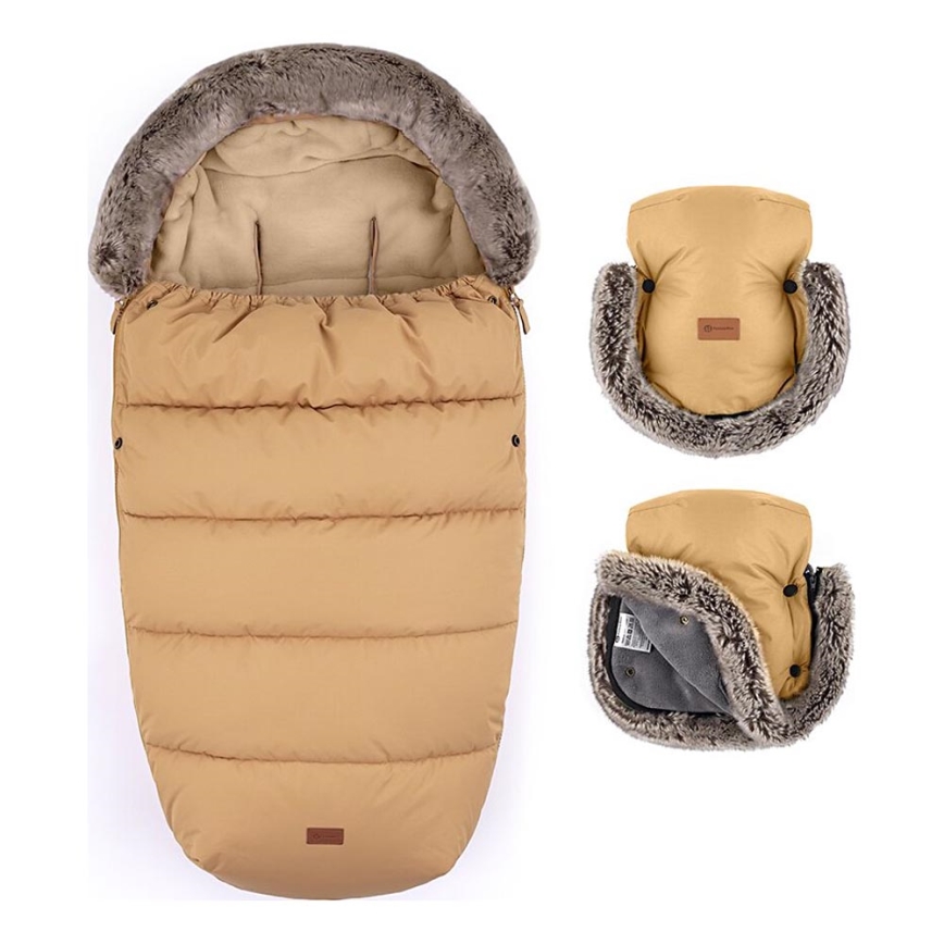 PETITE&MARS - SET Zimska vreća za kolica 4u1 COMFY + rukavice za kolica FURRY Elegant Caramel