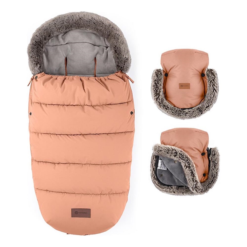 PETITE&MARS - SET Zimska vreća za kolica 4u1 COMFY + rukavice za kolica FURRY Pastel Peach