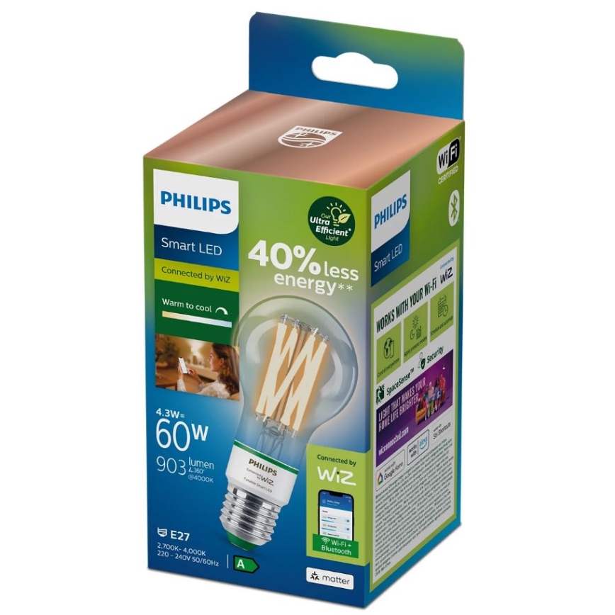 LED prigušivačka Philips A60 E27/4,3W/230V 2700-4000K CRI 90 Wi-Fi