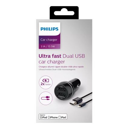 Philips DLP2357V/10 - Punjač za auto 2xUSB/12V + kabel USB/lightning konektor