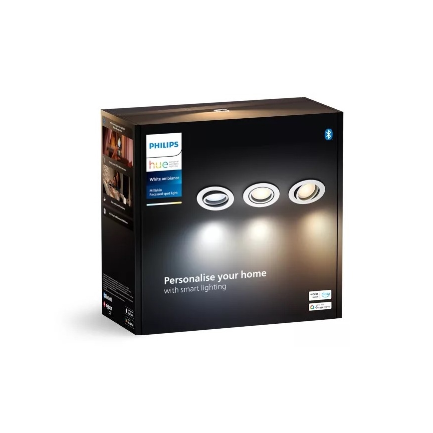 Philips - SET 3x LED Ugradbena svjetiljka s prigušivanjem Hue MILLISKIN 1xGU10/4,2W/230 2200-6500K