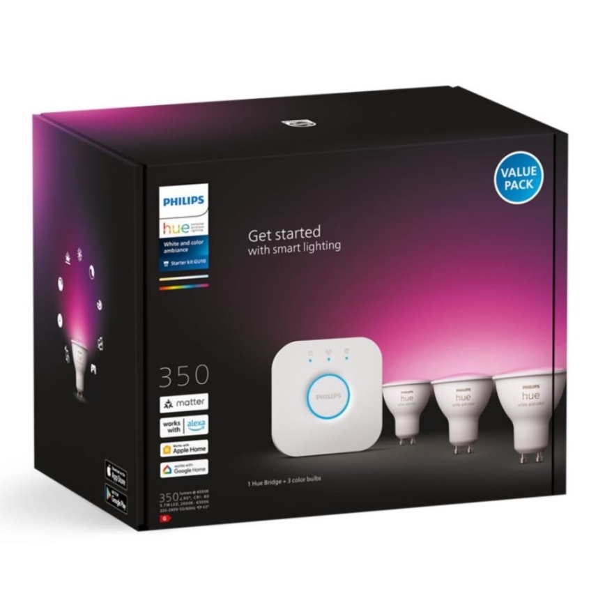Osnovni set Philips Hue WHITE AND COLOR AMBIANCE 3xGU10/5,7W/230V 2000-6500K + uređaj za povezivanje