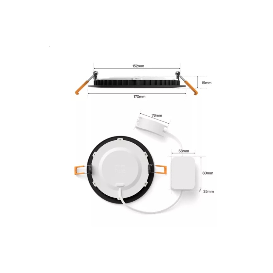 Philips - Set od 2 kom LED RGBW s mogućnošću prigušivanja, kupaonsko stropno ugradno svjetlo Hue SLIM LED/12W/230V 2000-6500K crno IP44