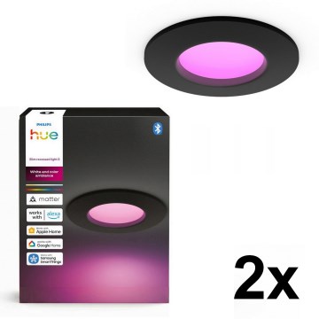 Philips - Komplet od 2 LED RGBW prigušive ugradne svjetiljke za kupaonicu Hue SLIM LED/8,3W/230V 2000-6500K crne IP44