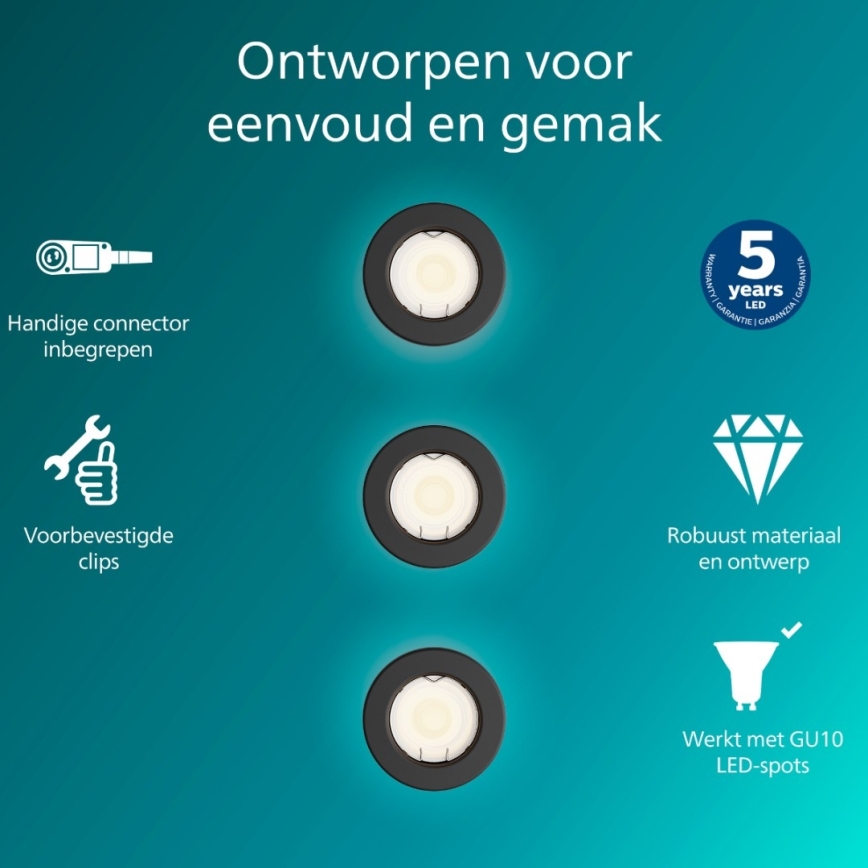 Philips - Komplet od 3 ugradna svjetla PERIDOT 1xGU10/7W/230V crna