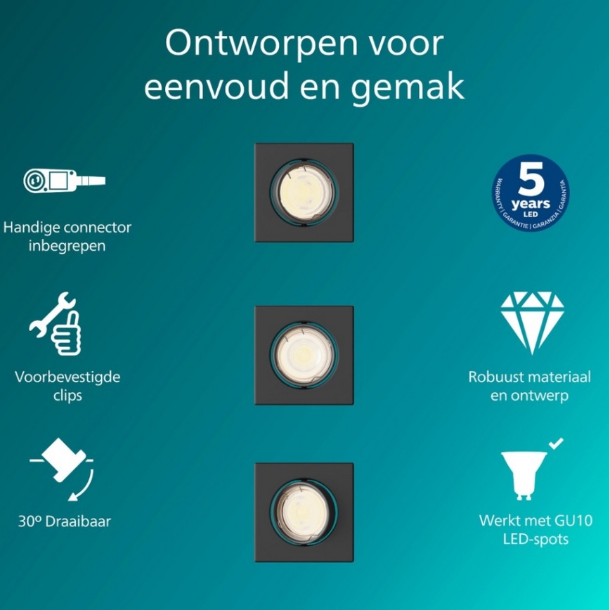 Philips - Komplet od 3 ugradnih stropnih svjetiljki PERIDOT 1xGU10/7W/230V crne