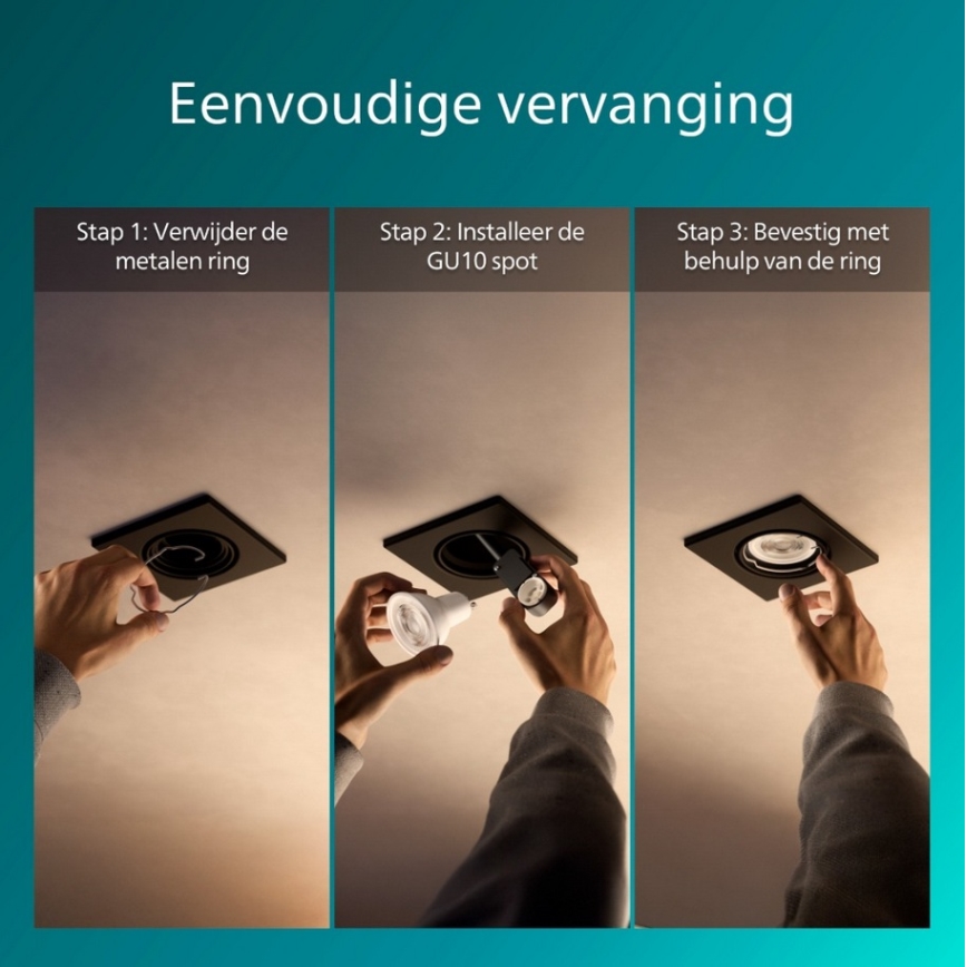 Philips - Komplet od 3 ugradnih stropnih svjetiljki PERIDOT 1xGU10/7W/230V crne