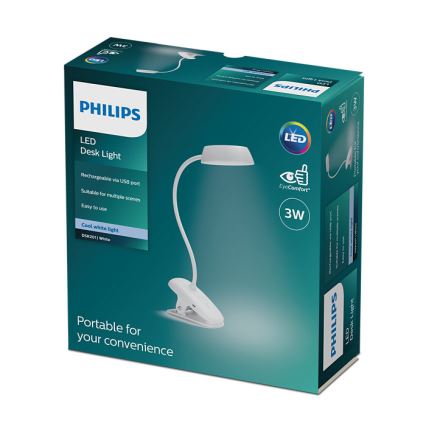 Philips - LED Prigušiva lampa s kopčom DONUTCLIP LED/3W/5V 1200 mAh CRI 90 bijela