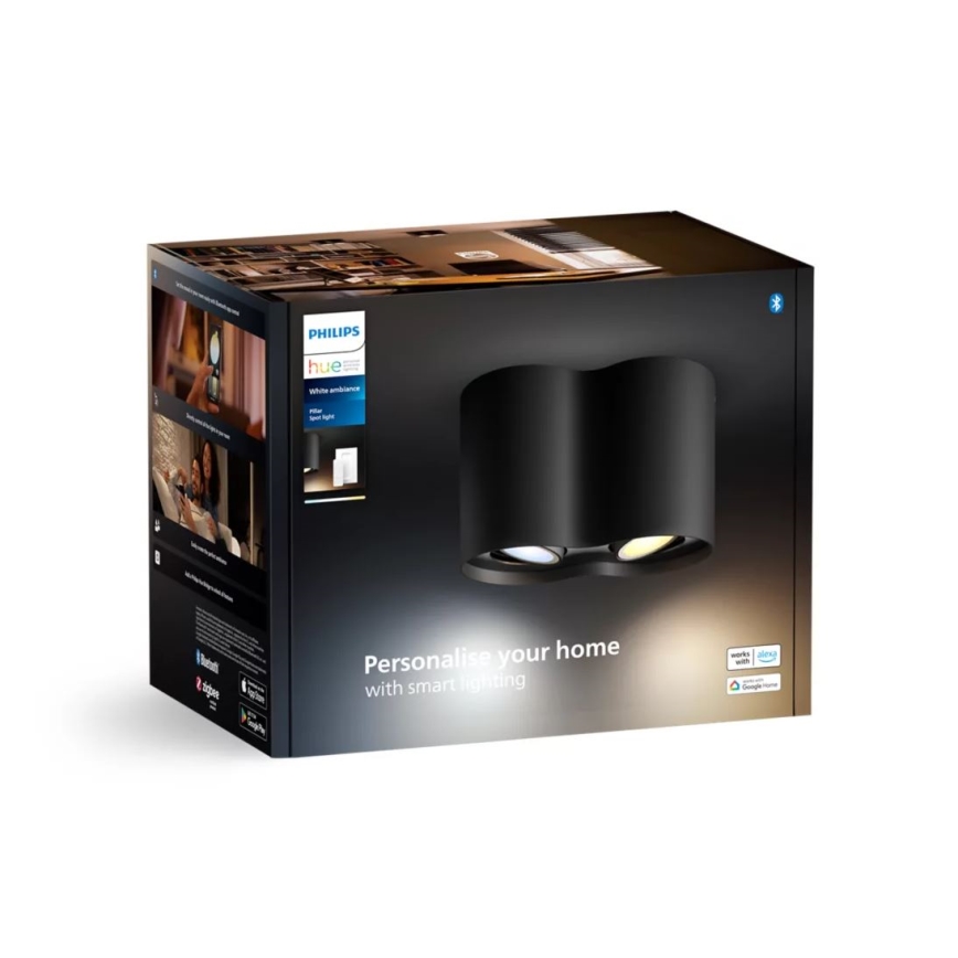 Philips - LED Prigušiva reflektorska svjetiljka Hue PILLAR 2xGU10/4,2W/230V 2200-6500K + daljinski upravljač crna
