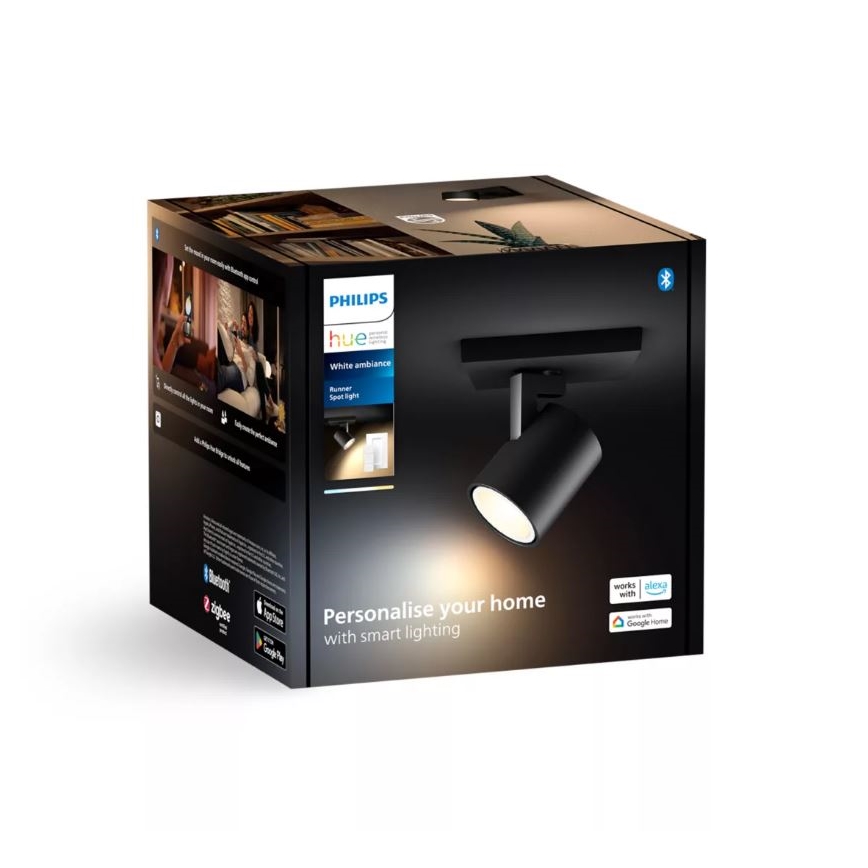 Philips - LED Prigušiva reflektorska svjetiljka Hue RUNNER 1xGU10/4,2W/230V 2200-6500K + daljinski upravljač crna