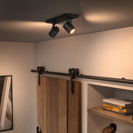 Philips - LED Prigušiva reflektorska svjetiljka Hue RUNNER 2xGU10/4,2W/230V 2200-6500K + daljinski upravljač crna