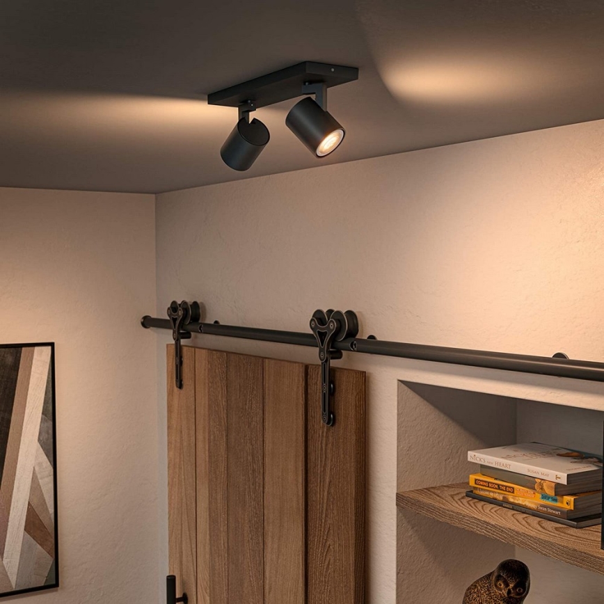 Philips - LED Prigušiva reflektorska svjetiljka Hue RUNNER 2xGU10/4,2W/230V 2200-6500K + daljinski upravljač crna