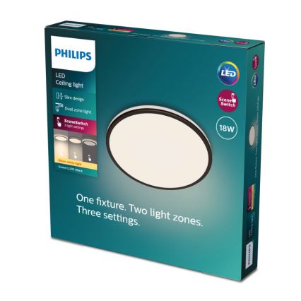 Philips - LED Prigušiva stropna svjetiljka SCENE SWITCH LED/18W/230V pr. 30 cm 2700K crna