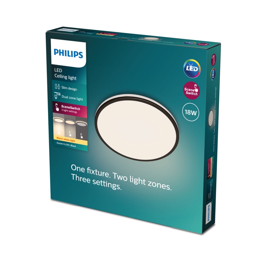 Philips - LED Prigušiva stropna svjetiljka SCENE SWITCH LED/18W/230V pr. 30 cm 2700K crna