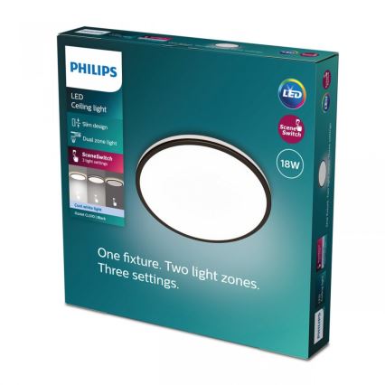 Philips - LED Prigušiva stropna svjetiljka SCENE SWITCH LED/18W/230V pr. 30 cm 4000K crna