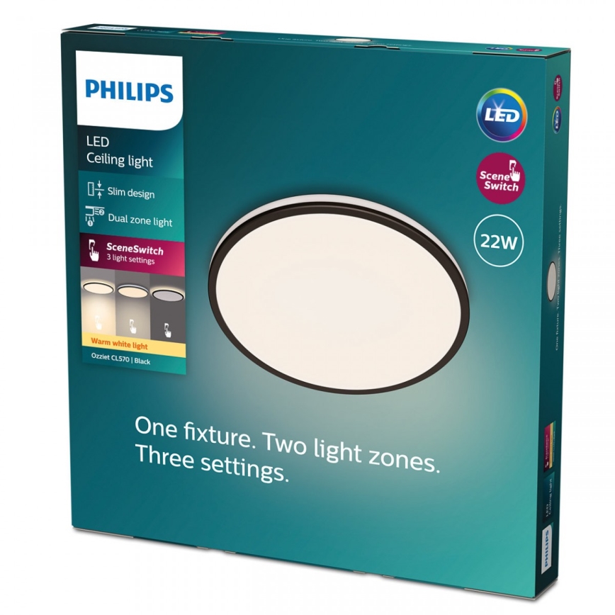 Philips - LED Prigušiva stropna svjetiljka SCENE SWITCH LED/22W/230V pr. 40 cm 2700K crna