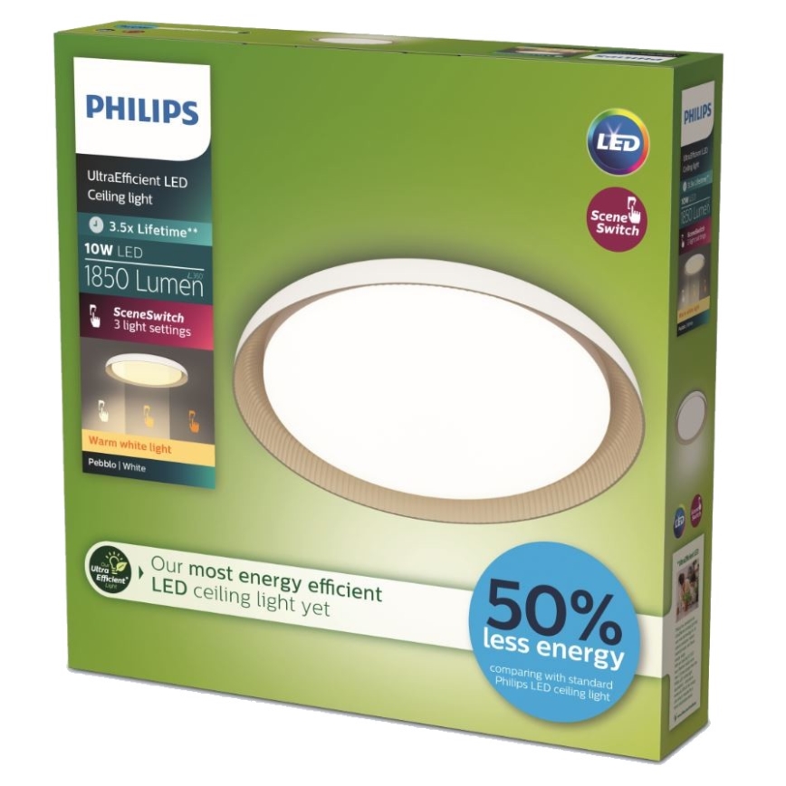 Philips - LED Prigušiva stropna svjetiljka PEBBLO SCENE SWITCH LED/10W/230V 2700K bijela