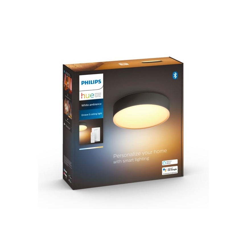 Philips - LED Prigušiva stropna svjetiljka Hue LED/9,6W/230V 2200-6500K pr. 261 mm crna + daljinski upravljač