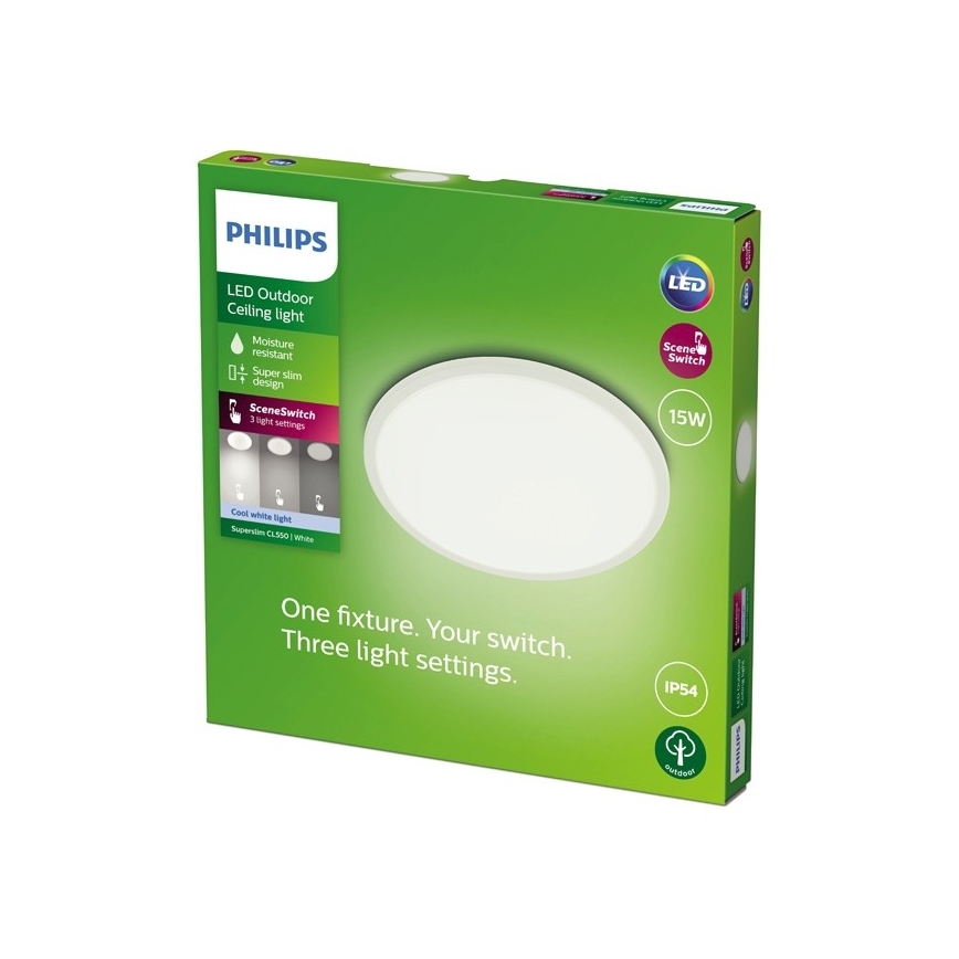 Philips - LED Prigušiva vanjska svjetiljka SUPERSLIM SCENE SWITCH LED/15W/230V IP54 bijela