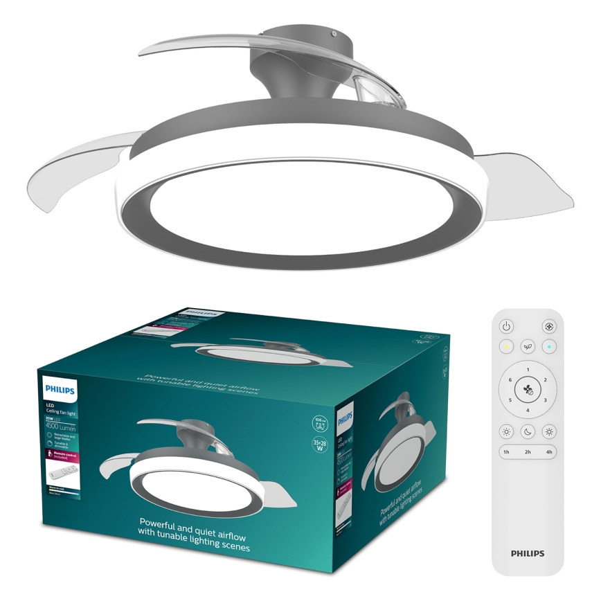 Philips - prigušiva LED stropna svjetiljka s ventilatorom BLISS LED/35W/230V, crna + daljinski upravljač