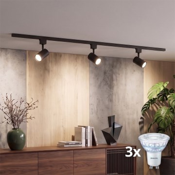 Philips - LED reflektor s mogućnošću prigušivanja u tračnom sustavu EASYLINK 3xGU10/7W/230V, 1 m, crna