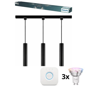 Philips - LED RGBW luster na kabelu s mogućnošću prigušivanja u sustavu tračnica EASYLINK HUE 3xGU10/4,7W/230V 2200-6500K 1m crna + Hue bridge