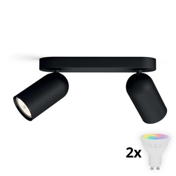 Philips - LED RGBW prigušiva spot svjetiljka PONGEE 2xGU10/4,8W/230V 3000K crna + daljinski upravljač